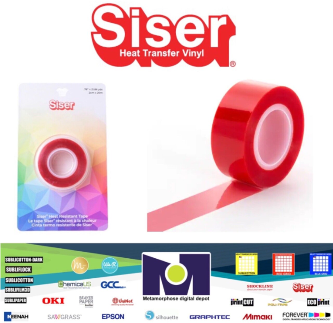Siser Heat Resistant Tape Size: 0.78” x 21.86yd. (2cm x 20m) Cinta Termica  para Sublimacion